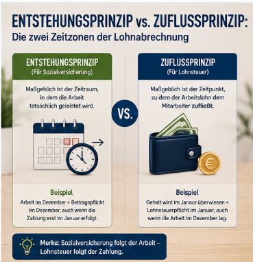 Entstehungsprinzip vs. Zuflussprinzip: Die zwei Zeitzonen der Lohnabrechnung